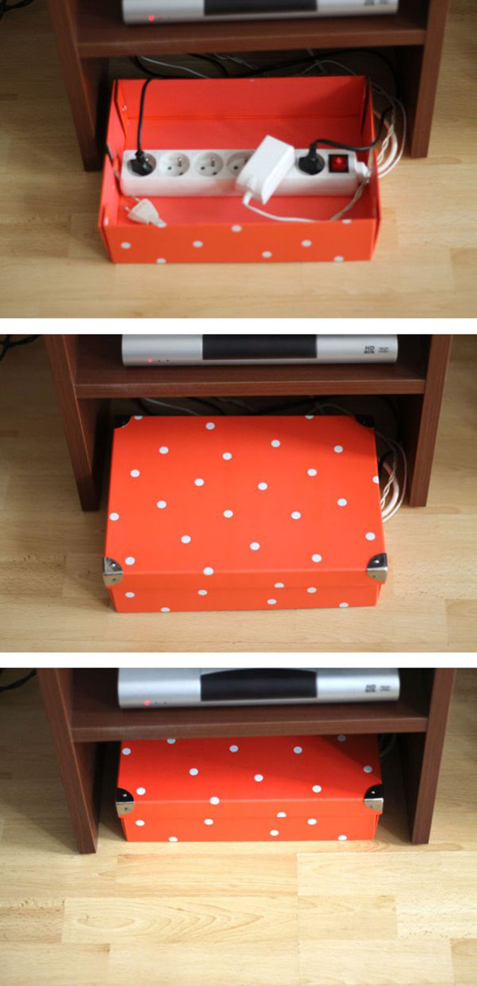 Una caja para los enchufes en el escritorio  Ocultar cables, Decoración de  unas, Cajas de cables
