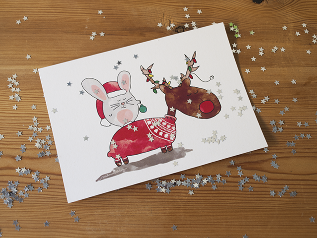 Postal reno y conejo