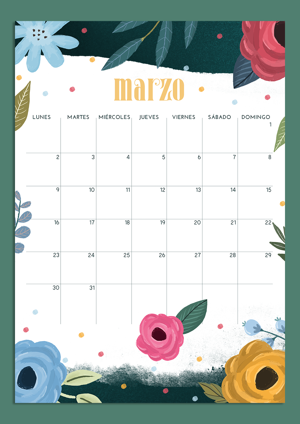 Mes De Marzo Calendario calendario marzo: imprimible y fondo - MLC Estudio | Inspiración y diseño  para tu día a día
